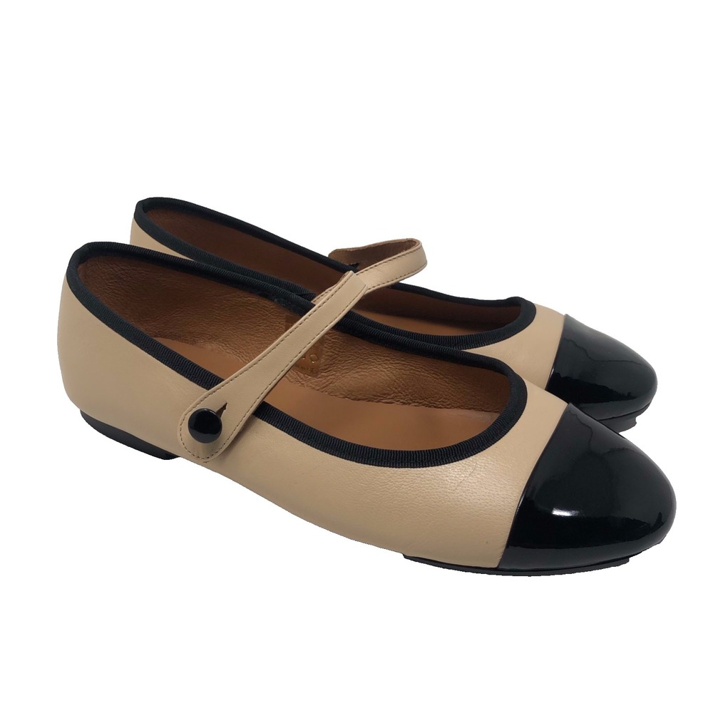 Jonak Ballet Flats Womens 39 US 9‎ Beige Black Leather Strap Casual Neutral